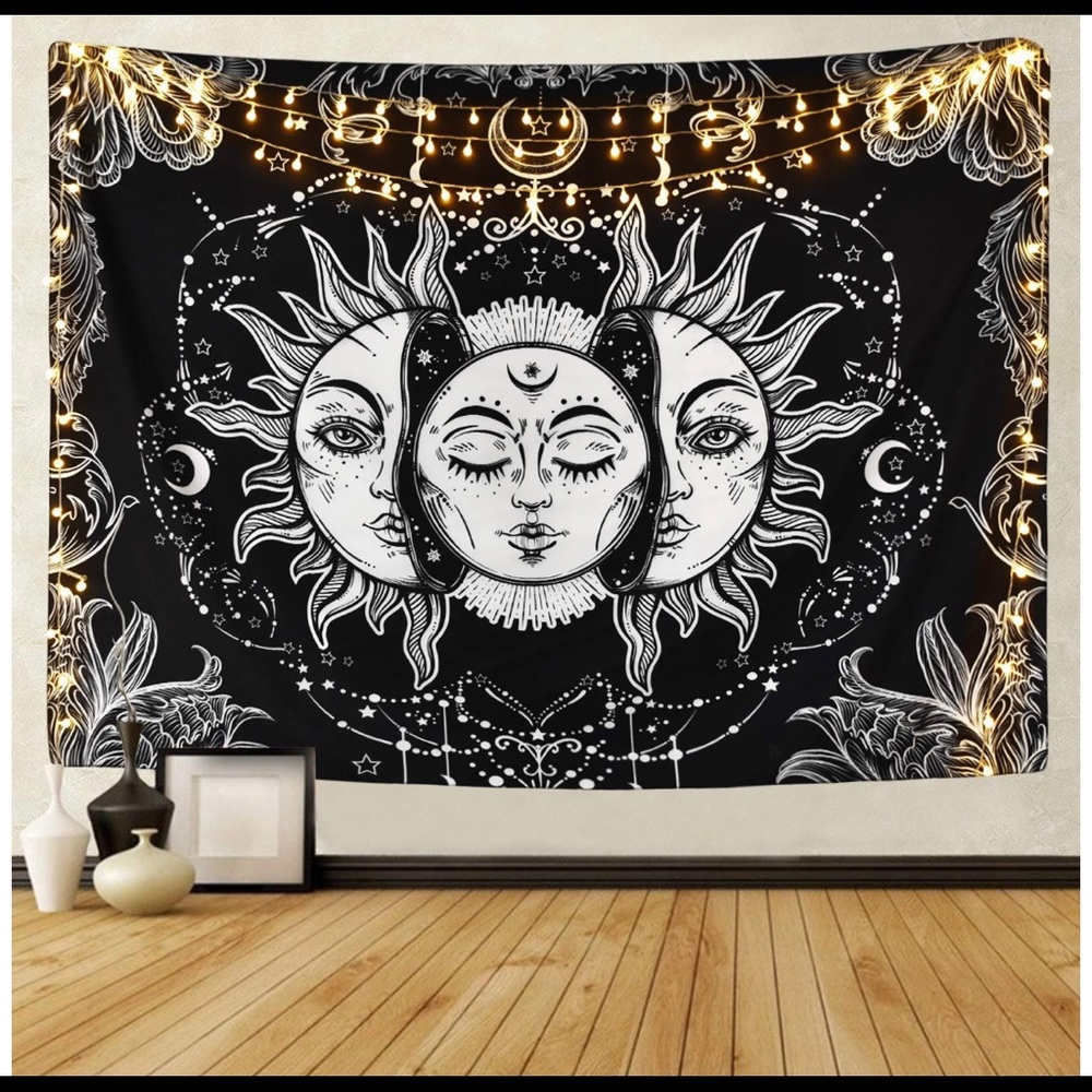 Moon Sun Tapestry Black White Psychedelic Wall Art